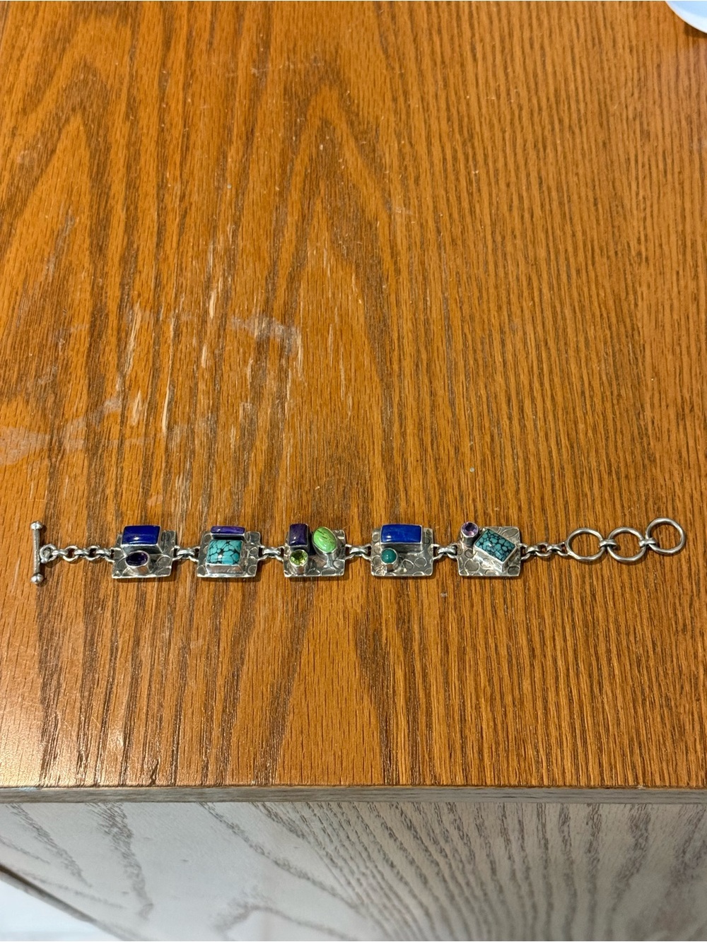 Sterling Silver 825 Multi Gemstone Stone Bracelet Fits 7.5 Peridot Turquoise Etc - Picture 11 of 16
